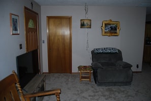 Smart TV, fireplace, DVD player, books