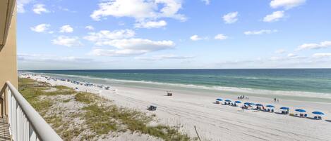 En la playa y camastros