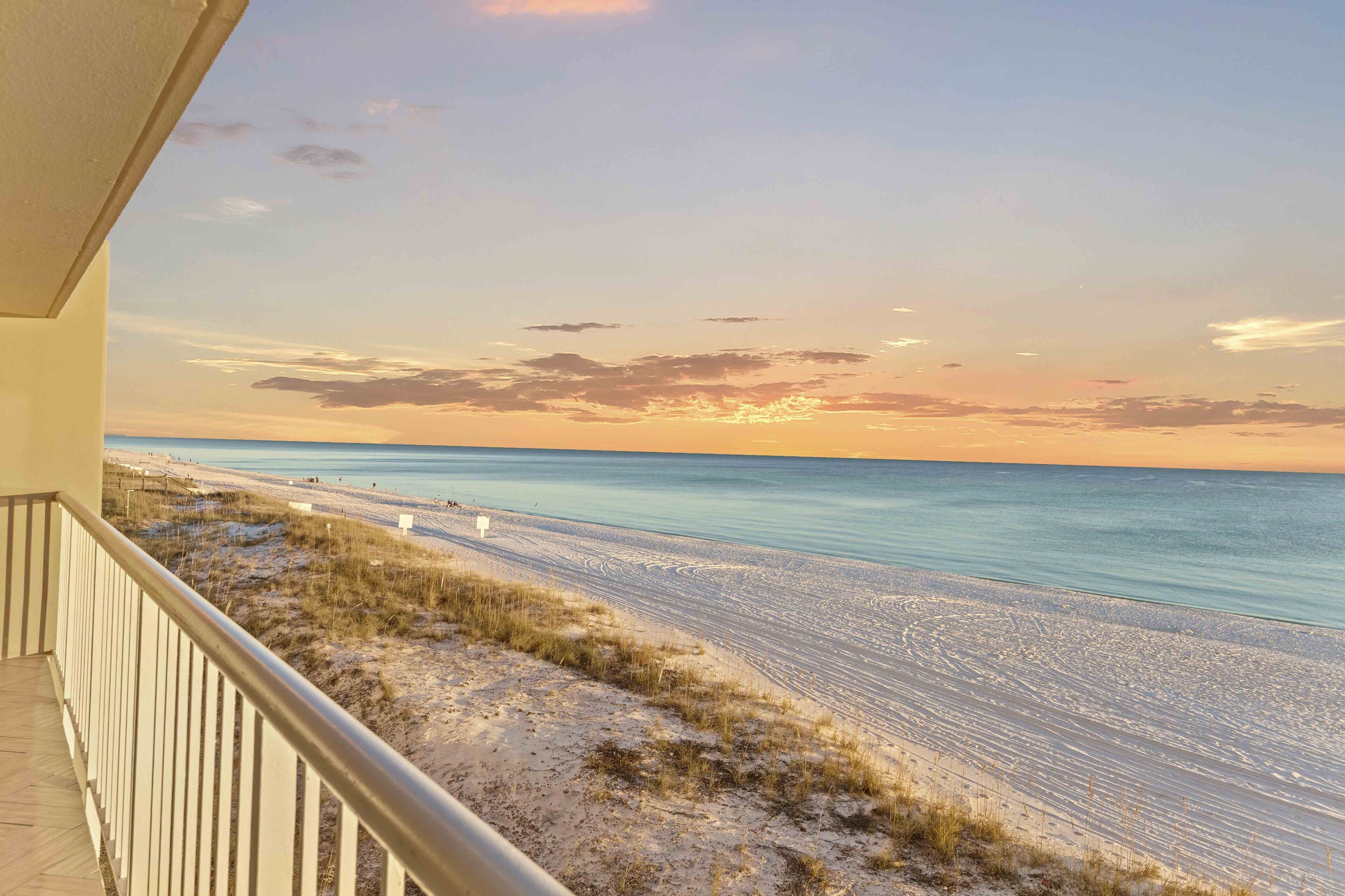 On the beach, sun-loungers