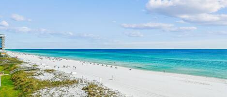 On the beach, sun loungers