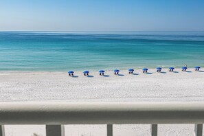 On the beach, sun loungers