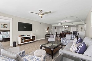Flat-screen TV, DVD player