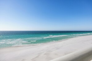 On the beach, sun loungers