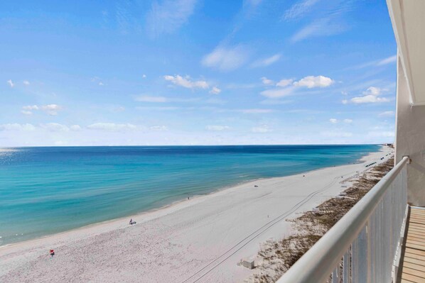 On the beach, sun loungers