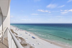 On the beach, sun loungers