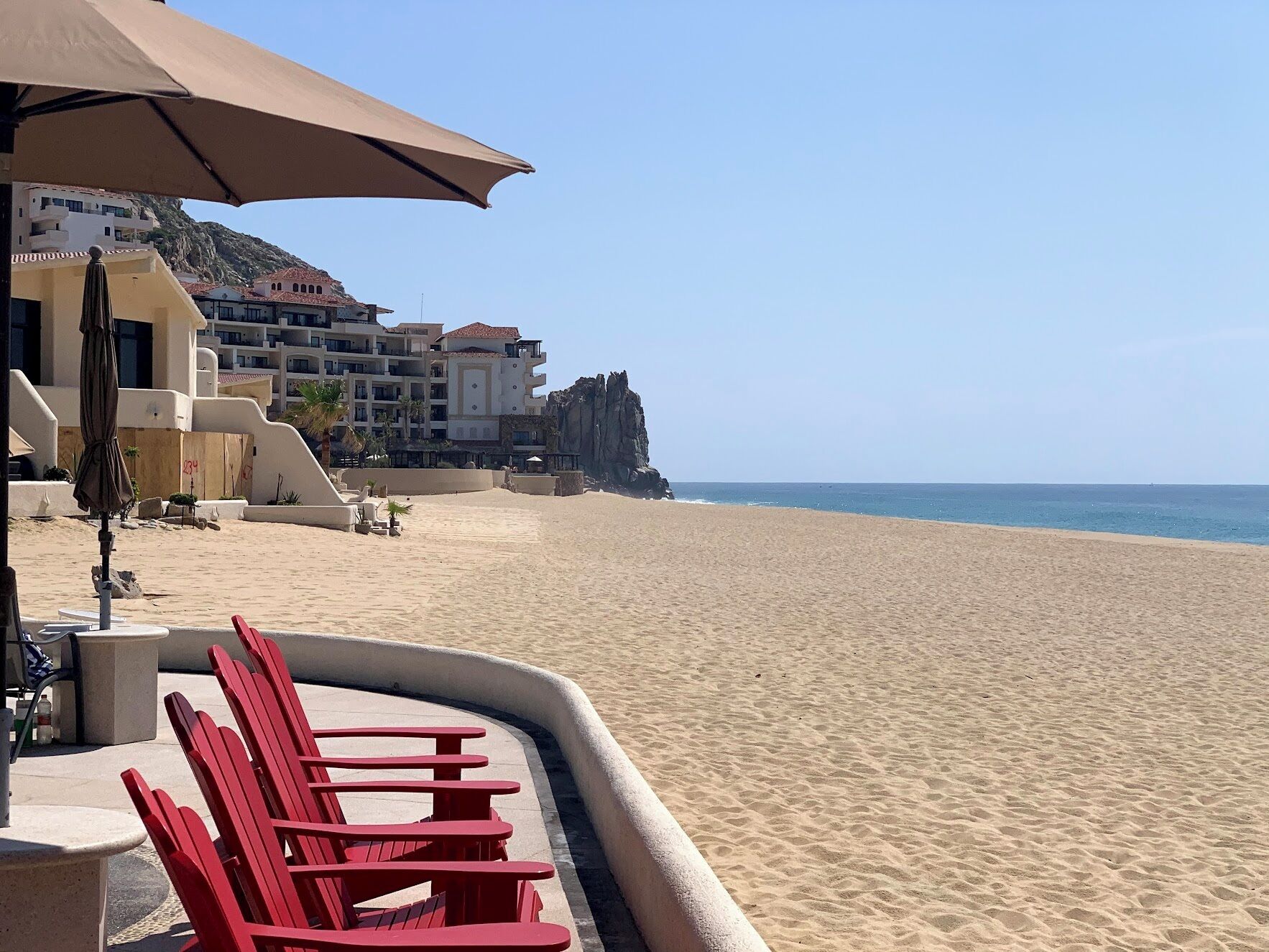 On the beach, sun-loungers, beach towels