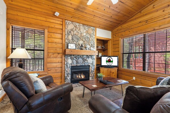 Smart TV, fireplace, DVD player