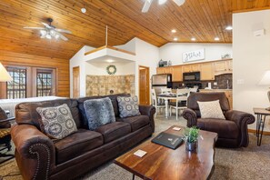 Smart TV, fireplace, DVD player