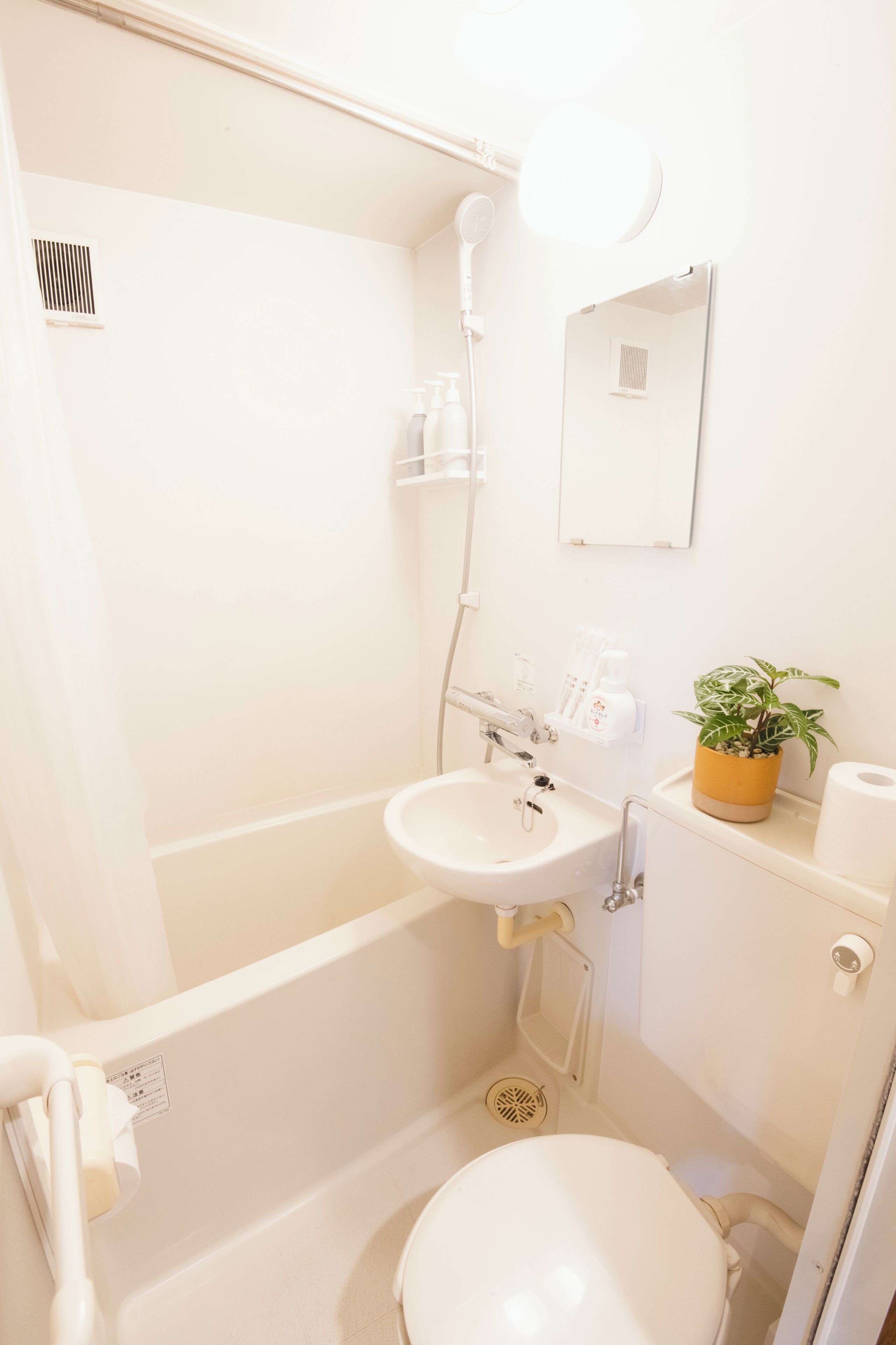 シャワー付き浴槽、ヘアドライヤー、タオル、石鹸