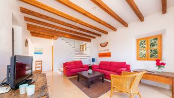 Een televisie en een open haard