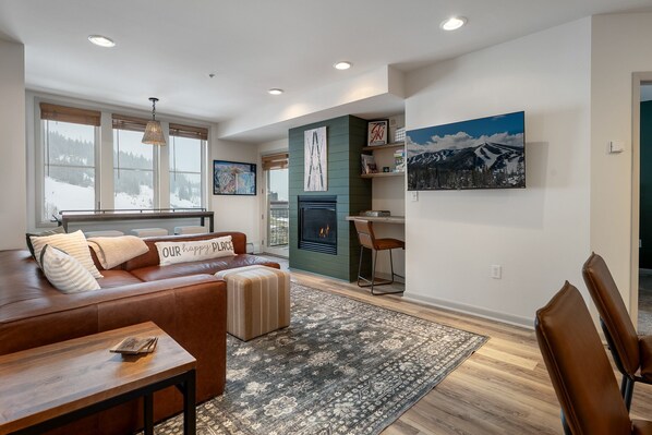 Smart TV, fireplace, video games, Hulu