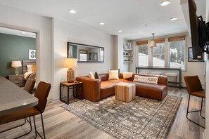 Smart TV, fireplace, video games, Hulu