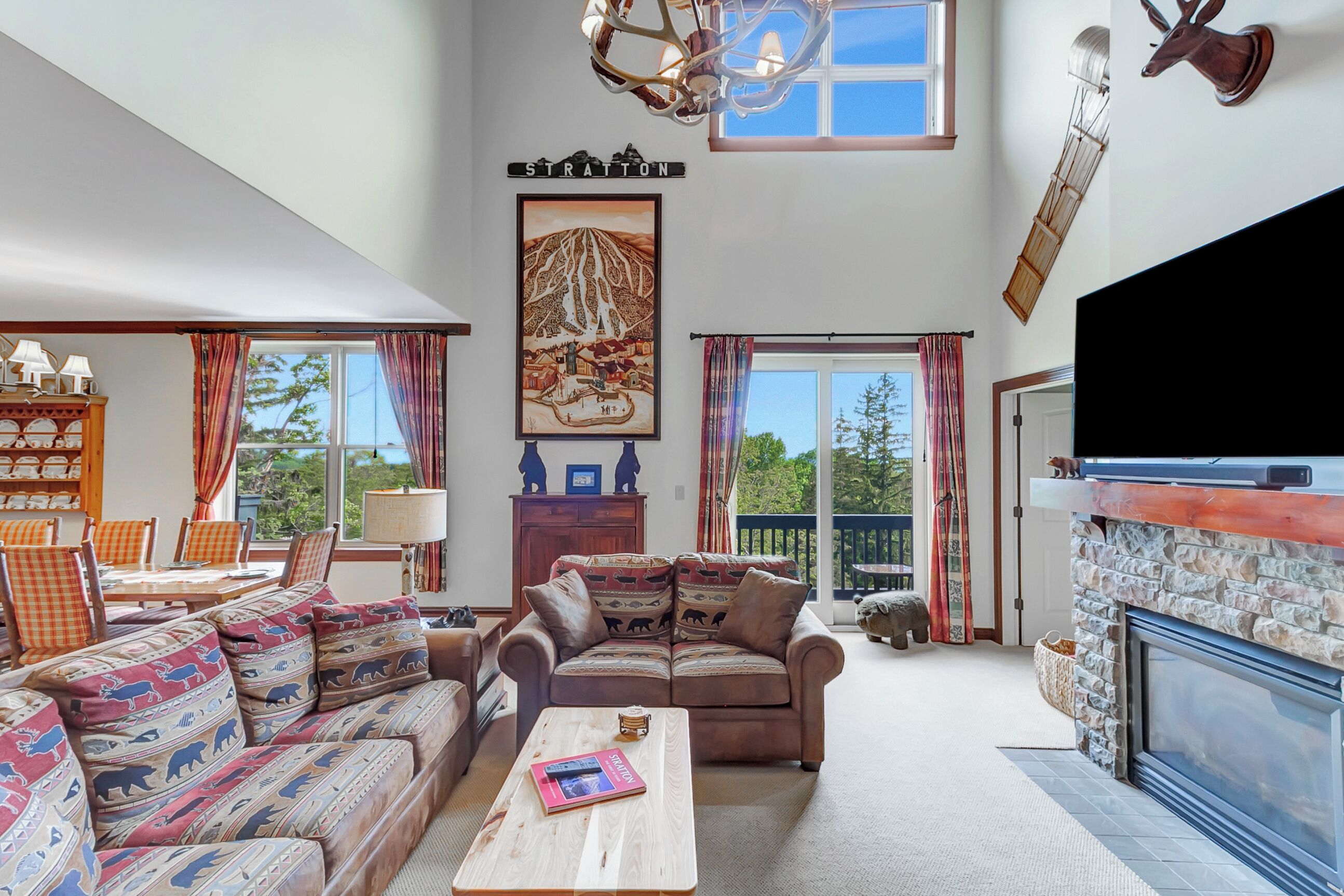 Smart TV, fireplace, DVD player, books