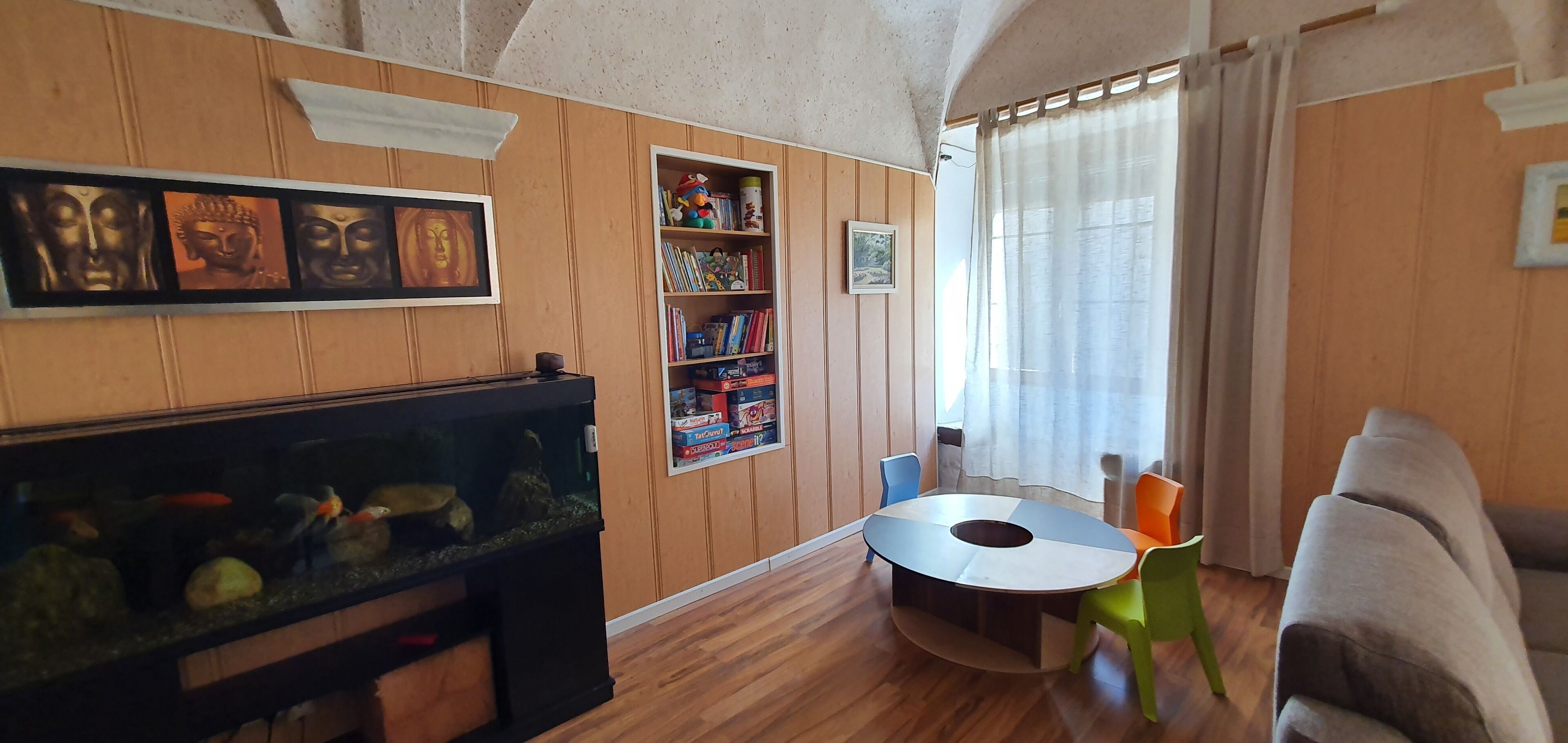 Una televisión, una chimenea, un reproductor de DVD, libros