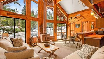 Fireplace, foosball, video library, stereo