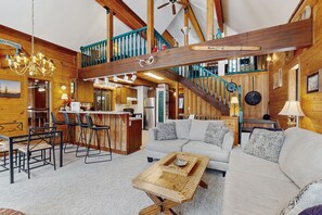 TV, fireplace, foosball, stereo