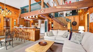 Fireplace, table football, video library, stereo