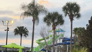 A water park with slides and palm trees. - SLEEP 17,6BR/4BADisney  Villa@WindsorHills,themed,Spa,Pool,GameRoom,5mi@Disney! (Kissimmee)