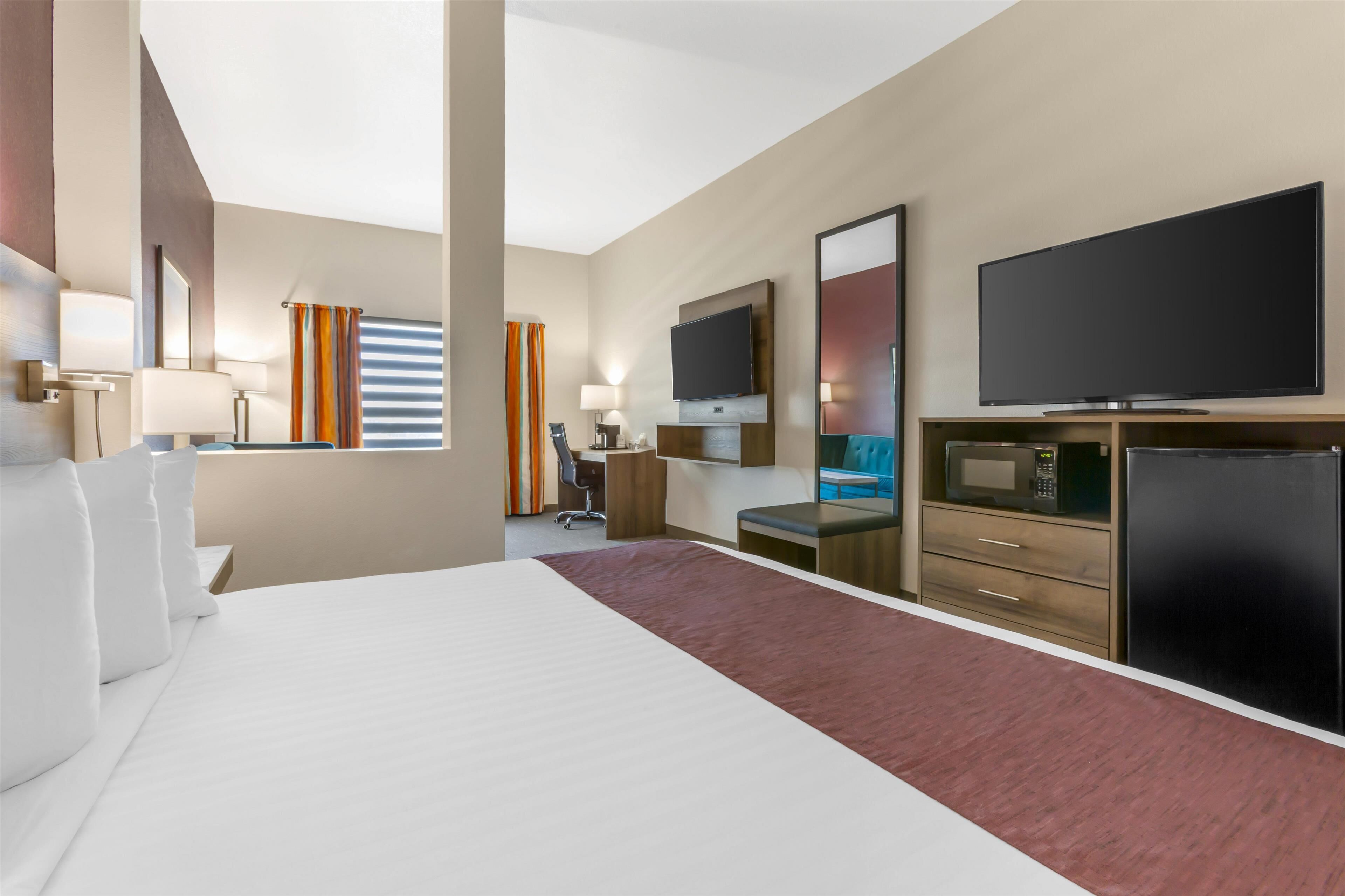 1 bedroom, desk, laptop workspace, iron/ironing board