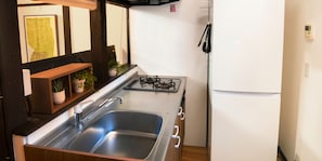 Fridge, microwave, coffee/tea maker, electric kettle