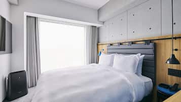 In-room safe, desk, laptop workspace, blackout curtains