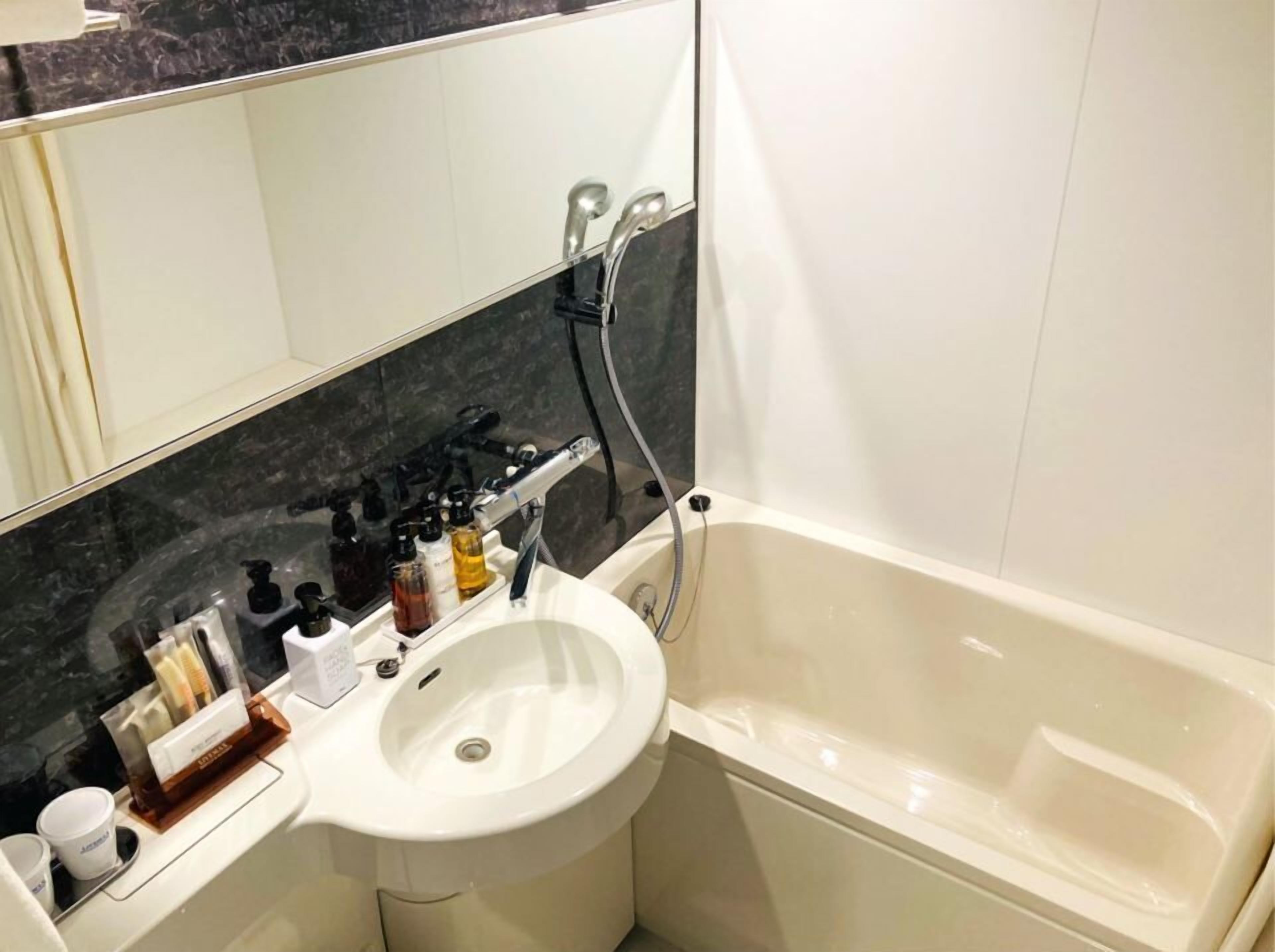 Bañera con ducha, artículos de tocador gratuitos, secador de pelo