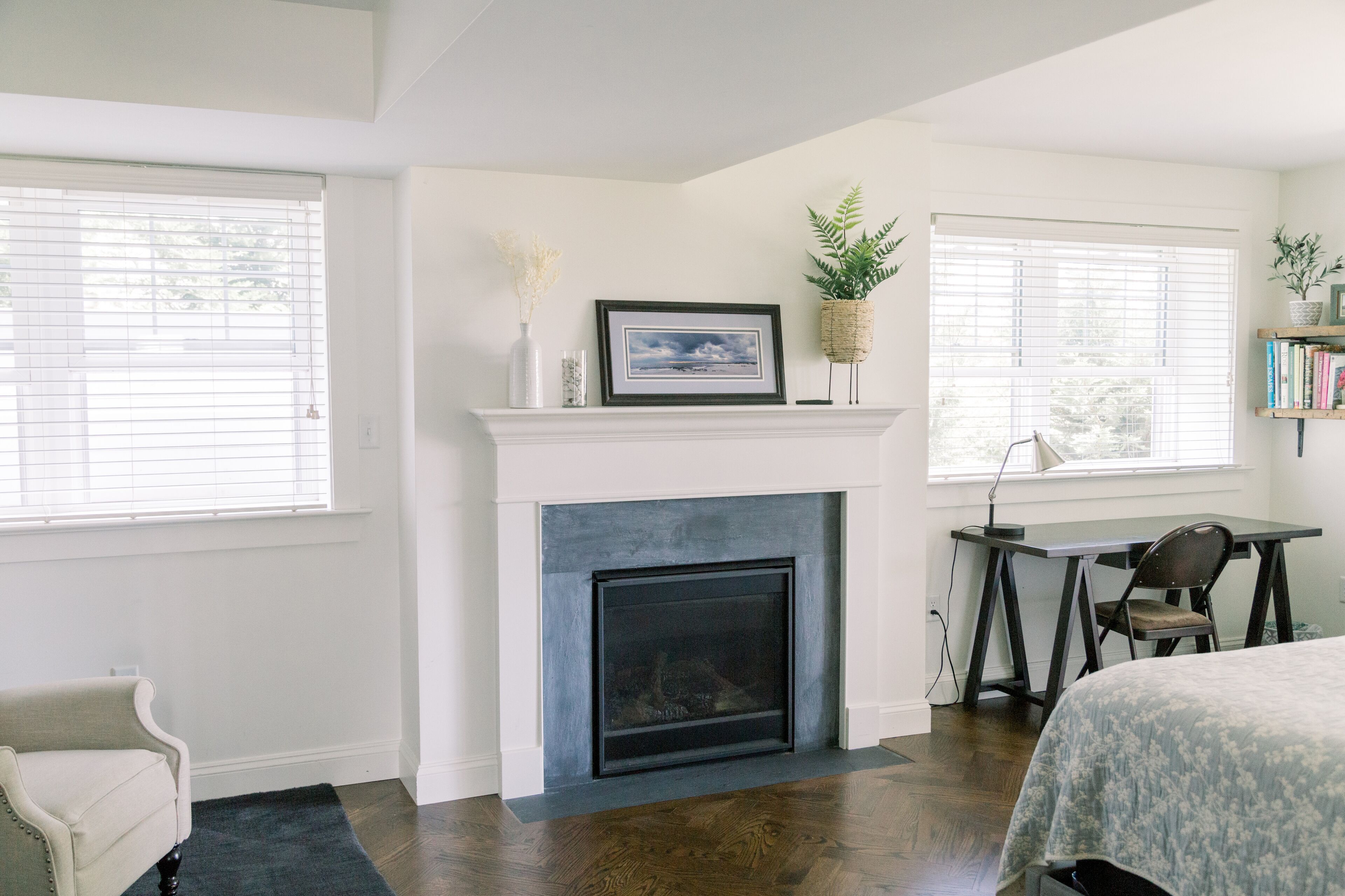 Private suite with kitchenette, bedroom, bathroom and patio.