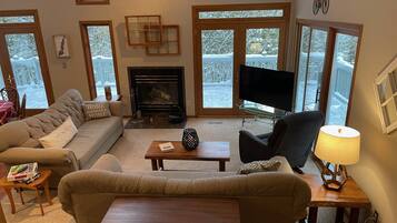 Smart TV, fireplace, video games, music library