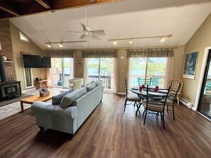 Smart TV, fireplace, video games, DVD player
