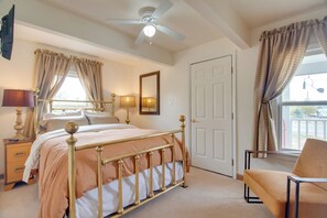 1 bedroom, desk, laptop workspace, iron/ironing board