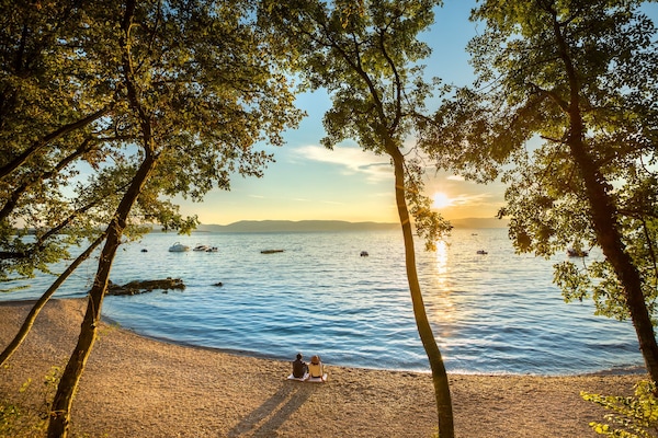 Beach nearby, sun loungers, beach umbrellas