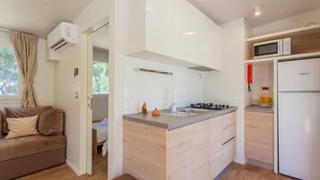 Premium Mobile Home | Private kitchenette | Fridge, stovetop, cookware/dishes/utensils