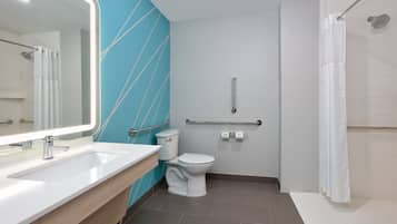 Shower, free toiletries, hair dryer, towels