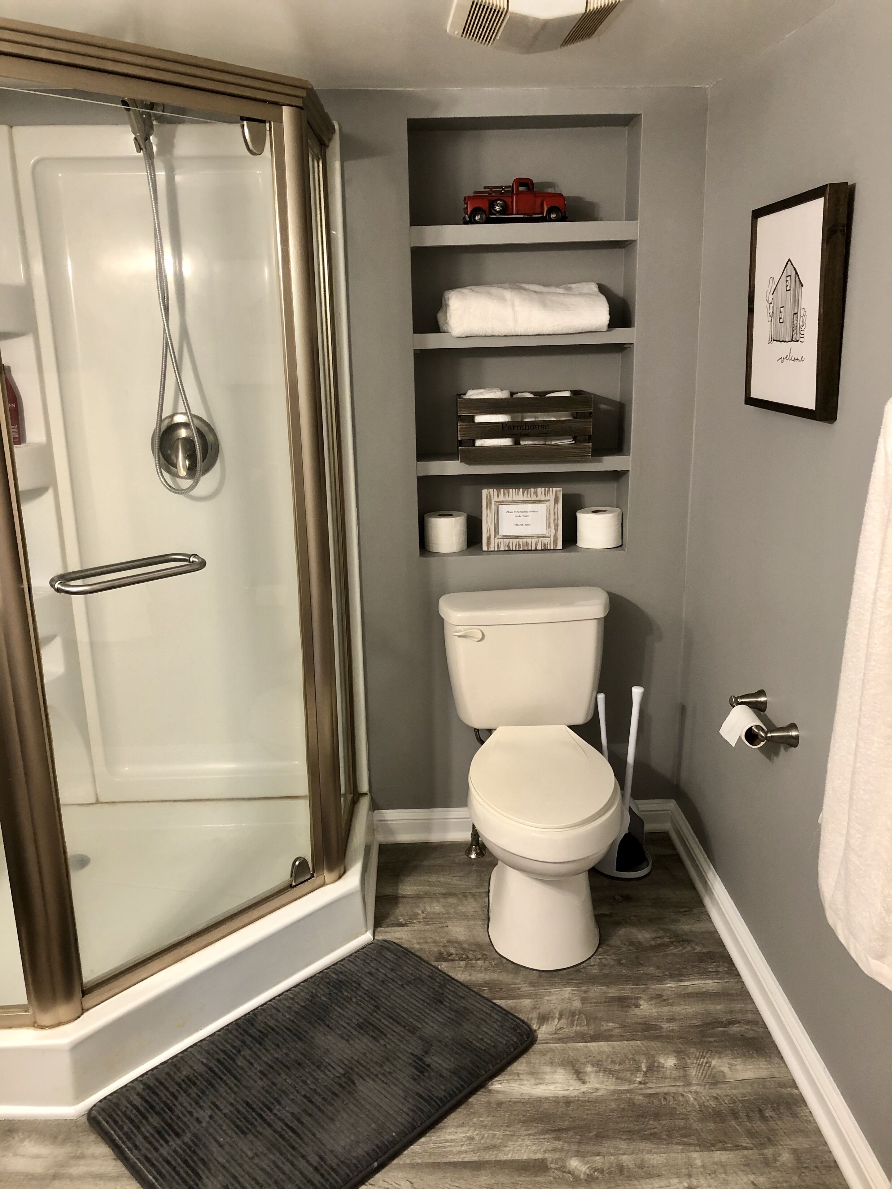 Shower, towels, toilet paper