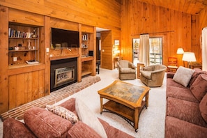House, Multiple Beds (Hideout Chalet) | Living room | Flat-screen TV, fireplace, ping pong - Hideout Chalet (Killington)