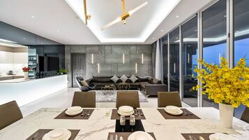 Presidential Penthouse, 4 Bedrooms, Sea View | Living area | Flat-screen TV