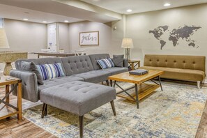 Smart TV, table football, books, stereo