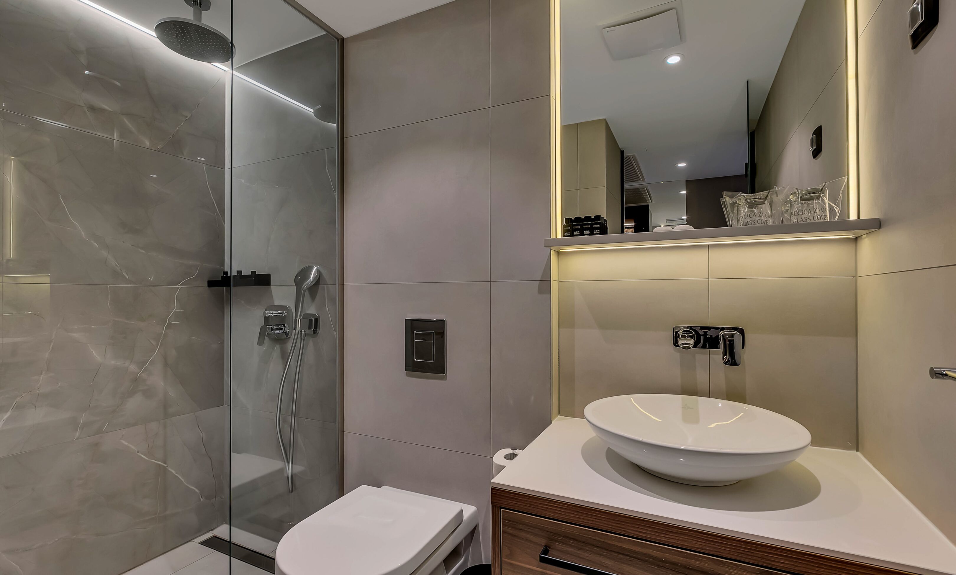 shower, free toiletries, hair dryer, bathrobes