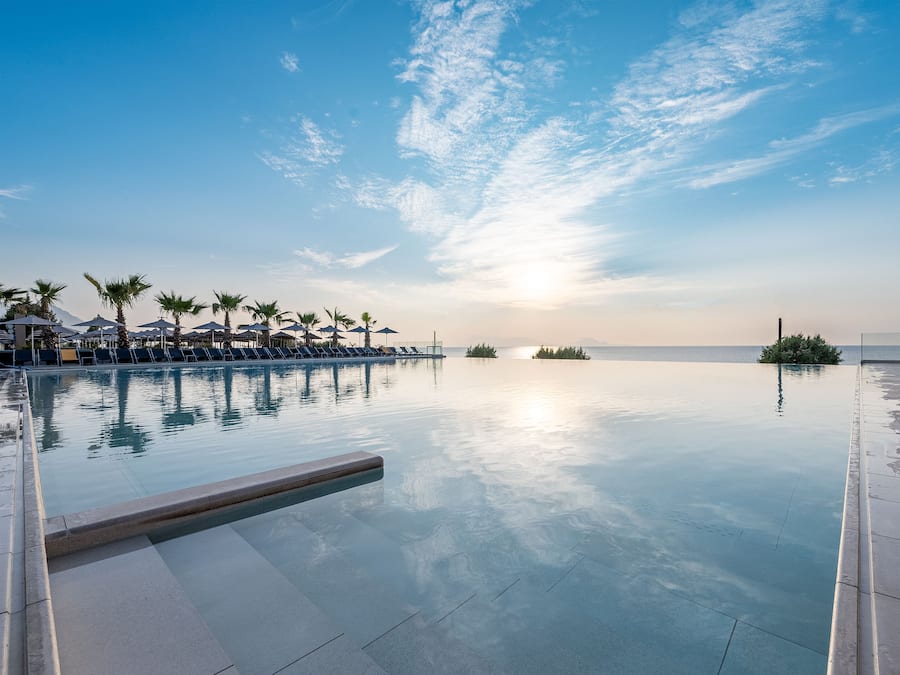 Outdoor pool, pool umbrellas, pool loungers