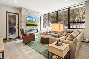 Smart TV, fireplace, video games, Hulu