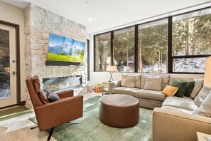 Smart TV, fireplace, video games, Hulu