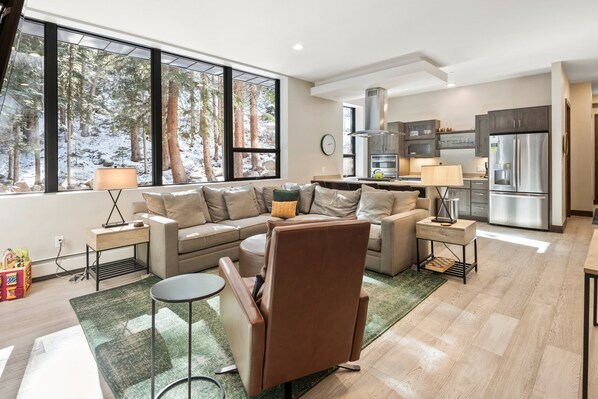 Smart TV, fireplace, video games, Hulu