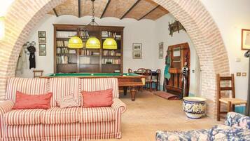 TV, caminetto, libri