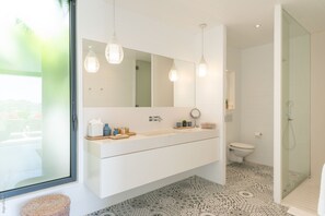 Secador de pelo, toallas, jabón y champú