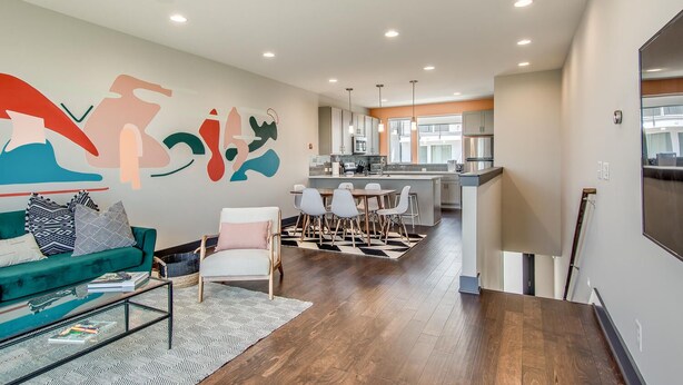 Business Townhome, Non Smoking | Living area - Visually Stunning 2BR 1.5BA Near Downtown ~ Balcony w/ City View (Nashville)