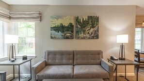 Televisor, llar de foc, reproductor de DVD i estèreo 