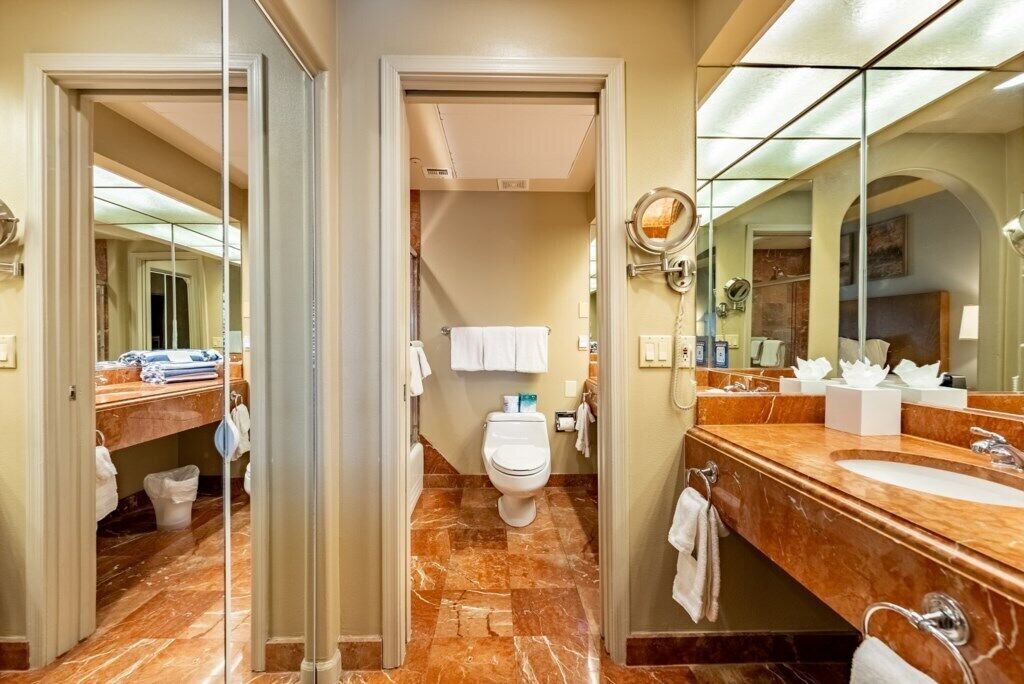 Hair dryer, bidet, towels, soap