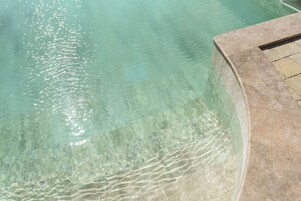 Seasonal outdoor pool, pool umbrellas, sun loungers