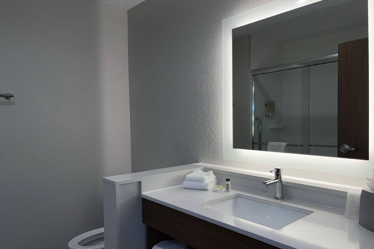 free toiletries, hair dryer, towels