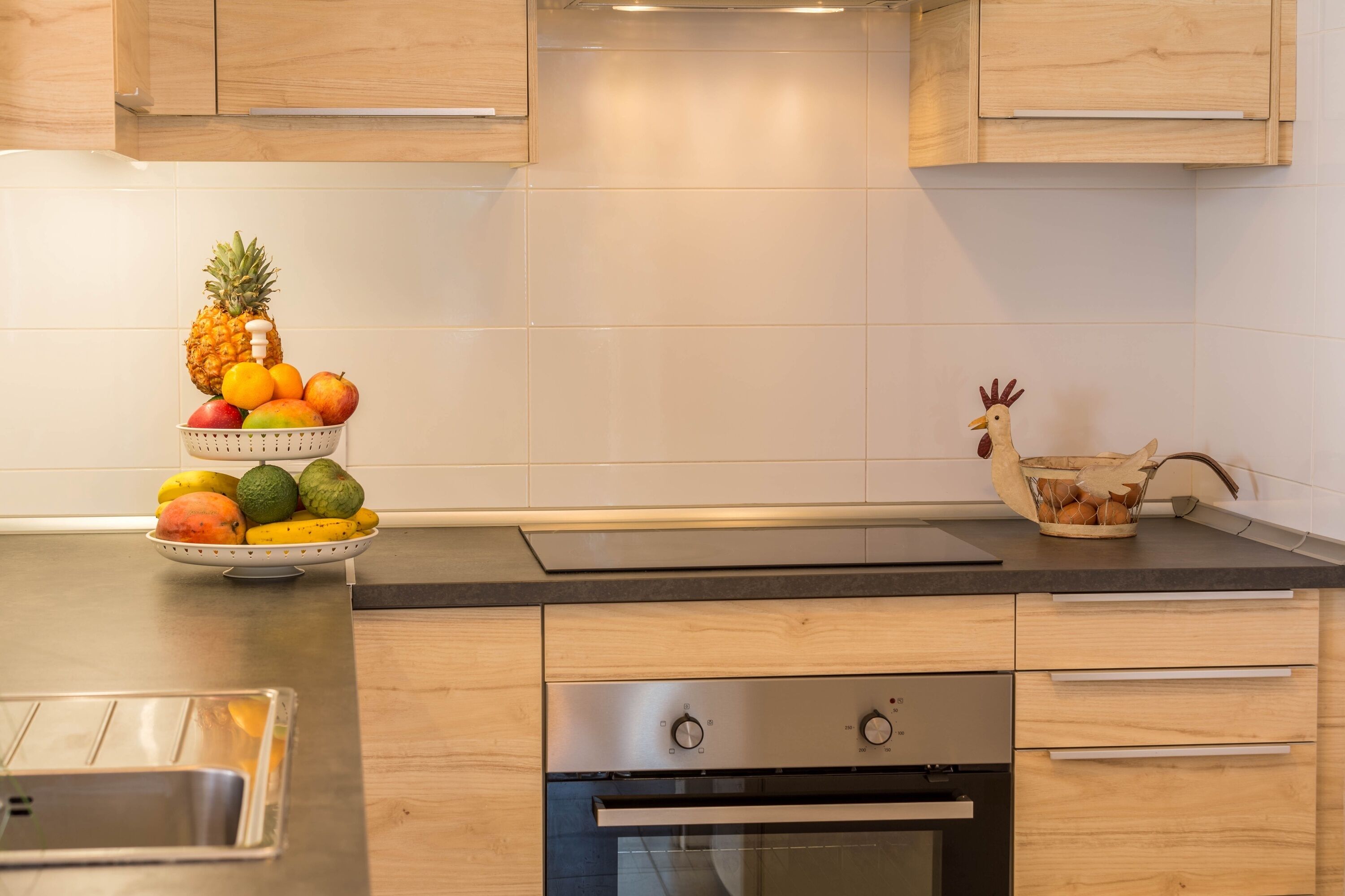 Frigorífico, microondas, horno y placa de cocina